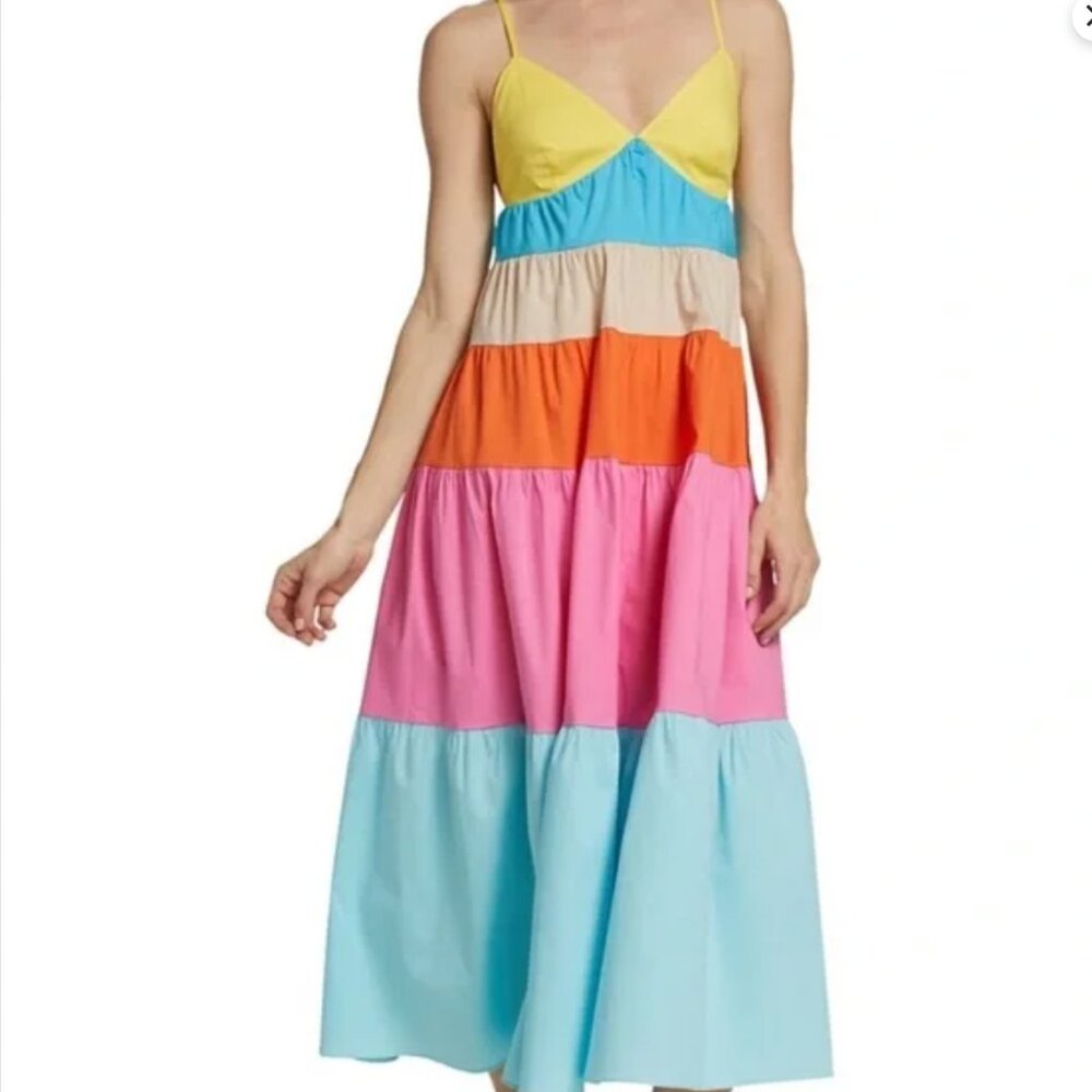 STAUD Cleo Tiered Midi Dress Size M